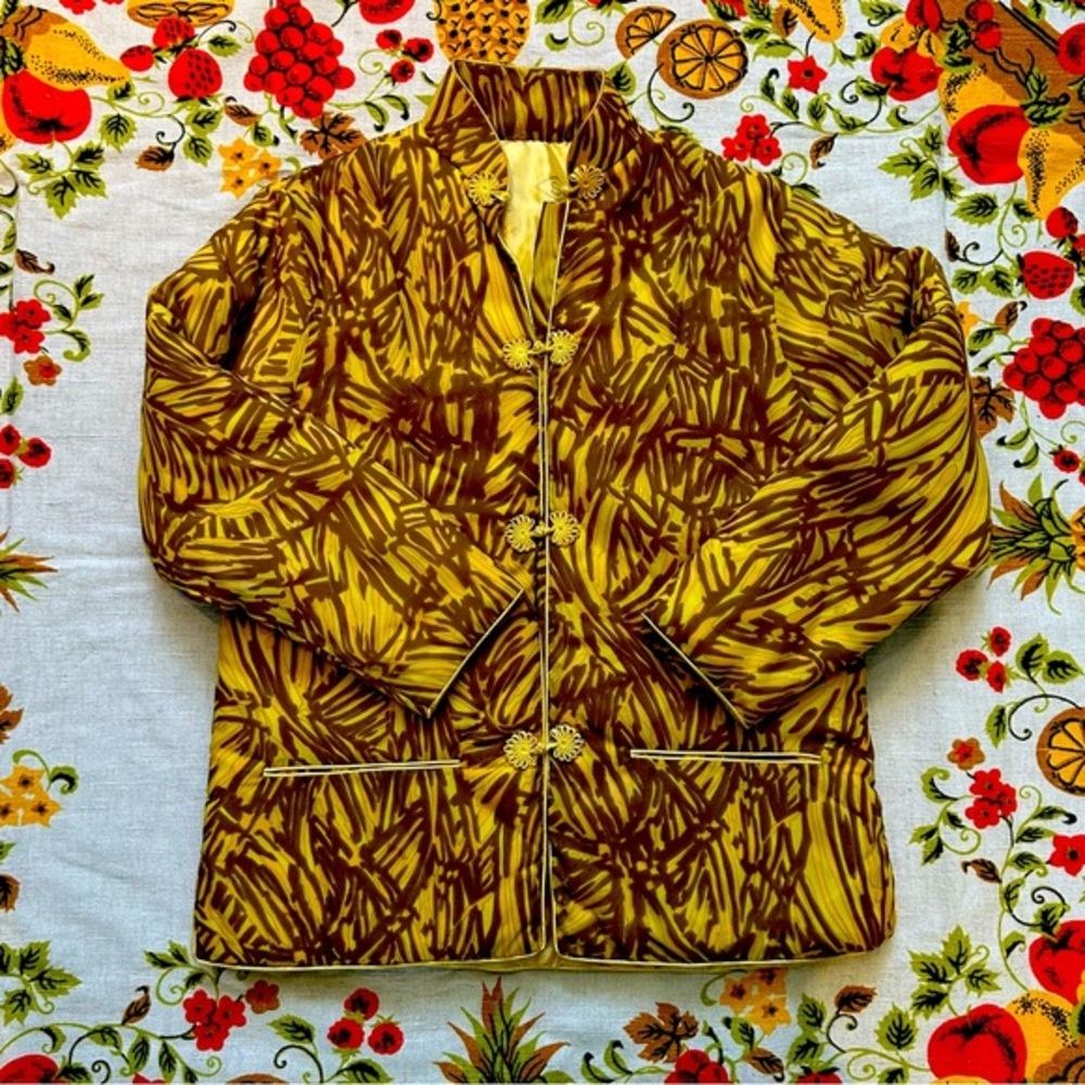 Brown and Yellow Hand Painted Silk Jacket
